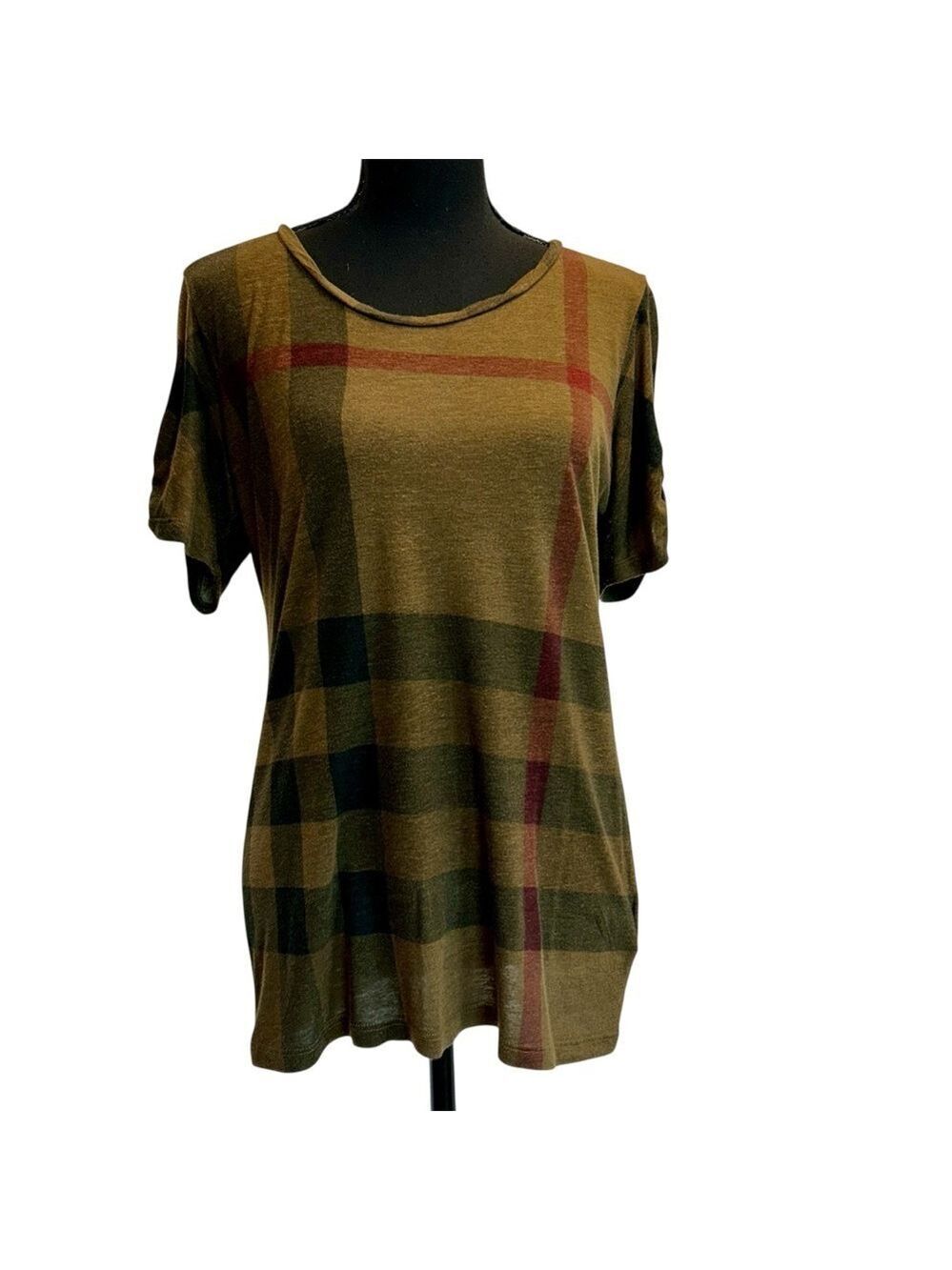 Burberry Brit authentic green plaid Nova check short sleeve T-shirt scoop neck S